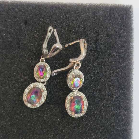 Rainbow Topaz & Silver Drop Earrings - Picture 3 of 6
